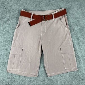 Levis Cargo Shorts Mens 33 Red White Stripes with Maroon Belt Cotton